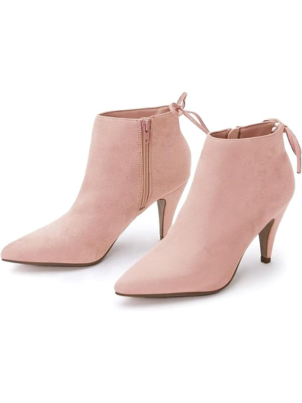 Women's Dust Pink Pointed Toe Kitten Stiletto Heels Bowtie Strappy Ankle Boots